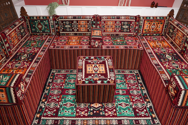 U Shaped Maroon Floor Cushions, Turkish Sofa, Modern Arabic Majlis Sofa, Floor Sofa Set, Ethnic Sofa, Arabic Jalsa, Moroccan Sofa