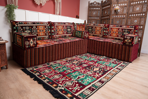 Maroon Arabic Floor Couch, L Shaped Sofa Set, Traditional Living Room Sofa, Sectional Sofa, Arabic Jalsa, Ottoman Floor Seating, Moroccan Cushion