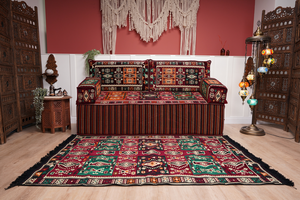 Single Maroon Turkish Sofa, Living Room Sofa with Ottoman Couch and Rug, Floor Sofa Set, Moroccan Floor Sofa, Sectional Sofa