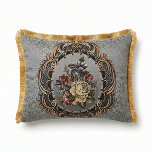 Smoke Grey Misty Cameo: Parisian Baroque Cushion Cover – Damask Lumbar – Jacquard
