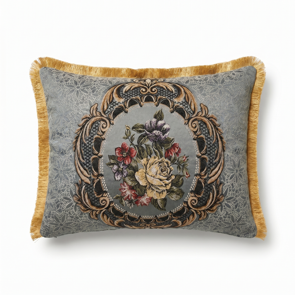 Smoke Grey Misty Cameo: Parisian Baroque Cushion Cover – Damask Lumbar – Jacquard