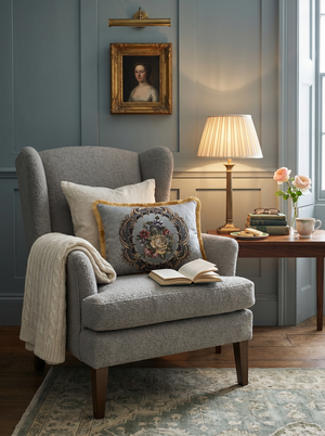 Smoke Grey Misty Cameo: Parisian Baroque Cushion Cover – Damask Lumbar – Jacquard