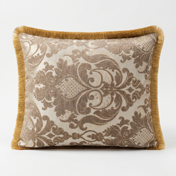 Bronze Mocha Damask: Tuscan Damask Lumbar Pillow Cover – Embroidered – Rope Piping