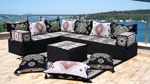 Gray L Shaped Floor Couch, Corner Floor Cushions, Moroccan Home Decor, Oriental Sofa Covers