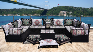 Gray Arabic Majlis, U Shaped Arabic Sofa Set, Floor Pillows, Corner Floor Sofa Seating, Floor Cushions