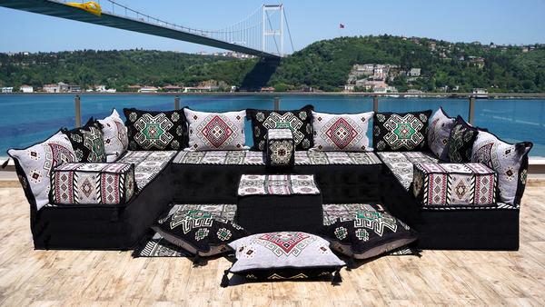 Gray Arabic Majlis, U Shaped Arabic Sofa Set, Floor Pillows, Corner Floor Sofa Seating, Floor Cushions