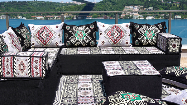 Gray L Shaped Floor Couch, Corner Floor Cushions, Moroccan Home Decor, Oriental Sofa Covers