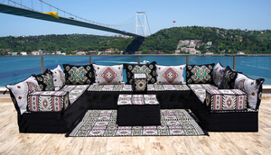 Gray Arabic Majlis, U Shaped Arabic Sofa Set, Floor Pillows, Corner Floor Sofa Seating, Floor Cushions