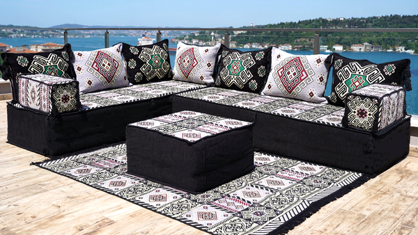 Gray L Shaped Floor Couch, Corner Floor Cushions, Moroccan Home Decor, Oriental Sofa Covers