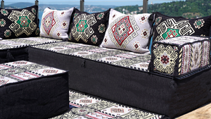 Gray L Shaped Floor Couch, Corner Floor Cushions, Moroccan Home Decor, Oriental Sofa Covers