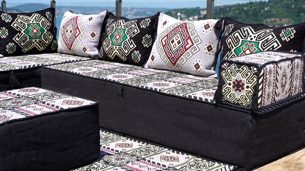 Gray L Shaped Floor Couch, Corner Floor Cushions, Moroccan Home Decor, Oriental Sofa Covers