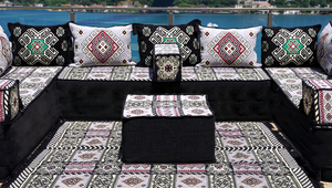 Gray Arabic Majlis, U Shaped Arabic Sofa Set, Floor Pillows, Corner Floor Sofa Seating, Floor Cushions