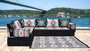 Gray L Shaped Floor Couch, Corner Floor Cushions, Moroccan Home Decor, Oriental Sofa Covers