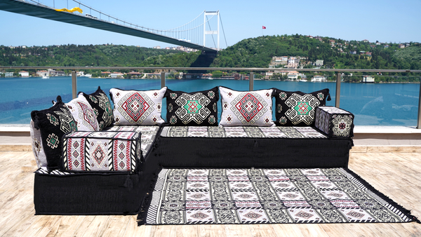 Gray L Shaped Floor Couch, Corner Floor Cushions, Moroccan Home Decor, Oriental Sofa Covers