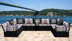 Gray Arabic Majlis, U Shaped Arabic Sofa Set, Floor Pillows, Corner Floor Sofa Seating, Floor Cushions