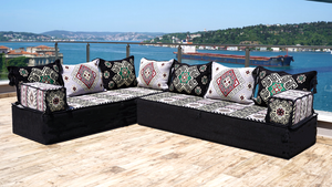 Gray L Shaped Floor Couch, Corner Floor Cushions, Moroccan Home Decor, Oriental Sofa Covers