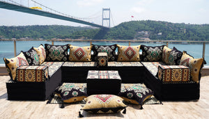 Yellow Moritania Mirage: U Shaped Floor Sofa Set – Arabic Majlis Seating – Sectional Floor Sofa – Middle Eastern Floor Sofa