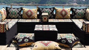 Yellow Moritania Mirage: U Shaped Floor Sofa Set – Arabic Majlis Seating – Sectional Floor Sofa – Middle Eastern Floor Sofa