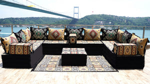 Yellow Moritania Mirage: U Shaped Floor Sofa Set – Arabic Majlis Seating – Sectional Floor Sofa – Middle Eastern Floor Sofa