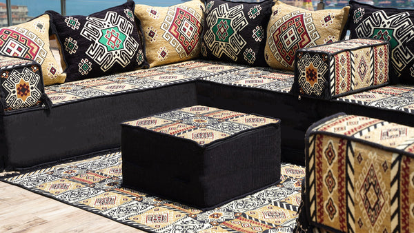 Yellow Moritania Mirage: U Shaped Floor Sofa Set – Arabic Majlis Seating – Sectional Floor Sofa – Middle Eastern Floor Sofa
