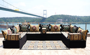 Yellow Moritania Mirage: U Shaped Floor Sofa Set – Arabic Majlis Seating – Sectional Floor Sofa – Middle Eastern Floor Sofa