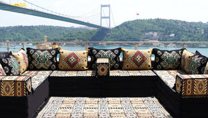 Yellow Moritania Mirage: U Shaped Floor Sofa Set – Arabic Majlis Seating – Sectional Floor Sofa – Middle Eastern Floor Sofa