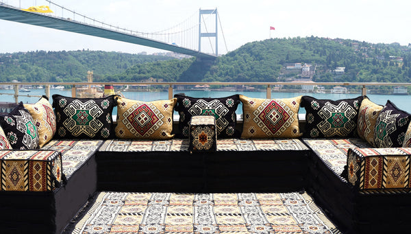 Yellow Moritania Mirage: U Shaped Floor Sofa Set – Arabic Majlis Seating – Sectional Floor Sofa – Middle Eastern Floor Sofa