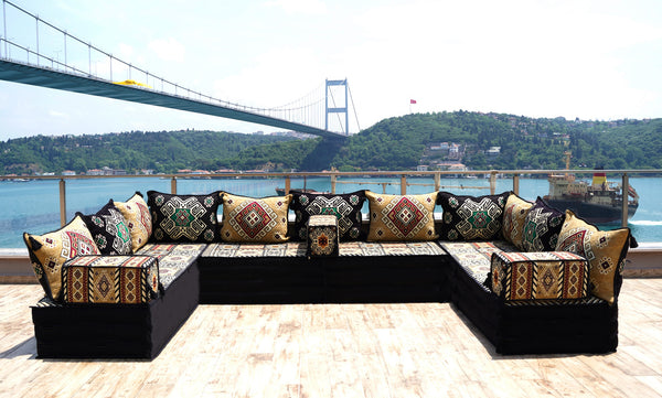 Yellow Moritania Mirage: U Shaped Floor Sofa Set – Arabic Majlis Seating – Sectional Floor Sofa – Middle Eastern Floor Sofa