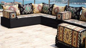 Yellow Moritania Mirage: U Shaped Floor Sofa Set – Arabic Majlis Seating – Sectional Floor Sofa – Middle Eastern Floor Sofa