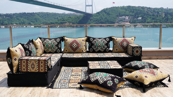 4" dicke L-förmige Boden-Couch, arabische Sofagarnitur, Bodenkissen, Ecksofa-Set, Terrassenmöbel
