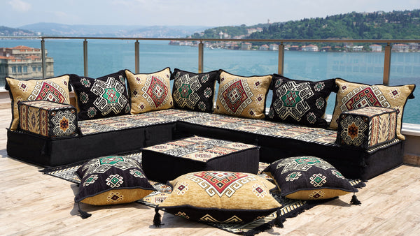 4" dicke L-förmige Boden-Couch, arabische Sofagarnitur, Bodenkissen, Ecksofa-Set, Terrassenmöbel