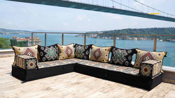 4" dicke L-förmige Boden-Couch, arabische Sofagarnitur, Bodenkissen, Ecksofa-Set, Terrassenmöbel
