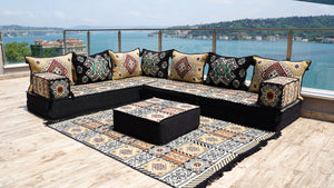 4" dicke L-förmige Boden-Couch, arabische Sofagarnitur, Bodenkissen, Ecksofa-Set, Terrassenmöbel