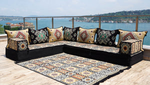4" dicke L-förmige Boden-Couch, arabische Sofagarnitur, Bodenkissen, Ecksofa-Set, Terrassenmöbel