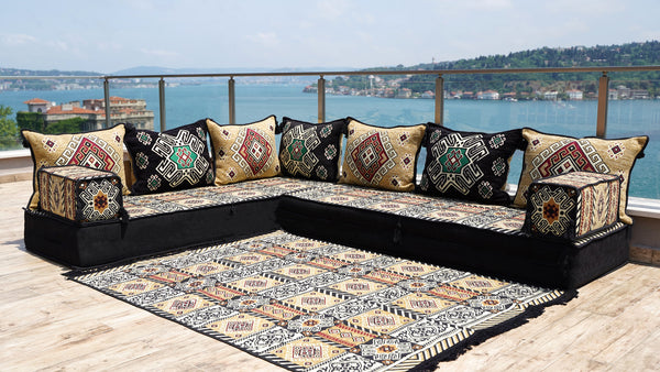 4" dicke L-förmige Boden-Couch, arabische Sofagarnitur, Bodenkissen, Ecksofa-Set, Terrassenmöbel