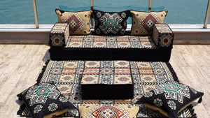 Wohnzimmer-Sofa-Couches, modulares Sektionssofa mit Ottoman und Teppich, Sofabezüge, ethnisches Bodenkissen, Sofaüberzüge
