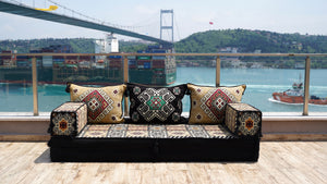 Wohnzimmer-Sofa-Couches, modulares Sektionssofa mit Ottoman und Teppich, Sofabezüge, ethnisches Bodenkissen, Sofaüberzüge