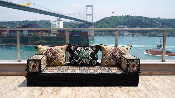 Wohnzimmer-Sofa-Couches, modulares Sektionssofa mit Ottoman und Teppich, Sofabezüge, ethnisches Bodenkissen, Sofaüberzüge