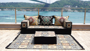 Wohnzimmer-Sofa-Couches, modulares Sektionssofa mit Ottoman und Teppich, Sofabezüge, ethnisches Bodenkissen, Sofaüberzüge