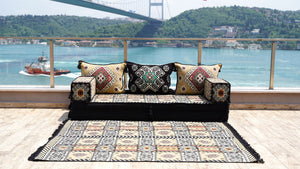 Wohnzimmer-Sofa-Couches, modulares Sektionssofa mit Ottoman und Teppich, Sofabezüge, ethnisches Bodenkissen, Sofaüberzüge