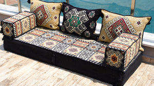 Wohnzimmer-Sofa-Couches, modulares Sektionssofa mit Ottoman und Teppich, Sofabezüge, ethnisches Bodenkissen, Sofaüberzüge