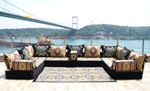 Yellow Moritania Mirage: U Shaped Floor Sofa Set – Arabic Majlis Seating – Sectional Floor Sofa – Middle Eastern Floor Sofa