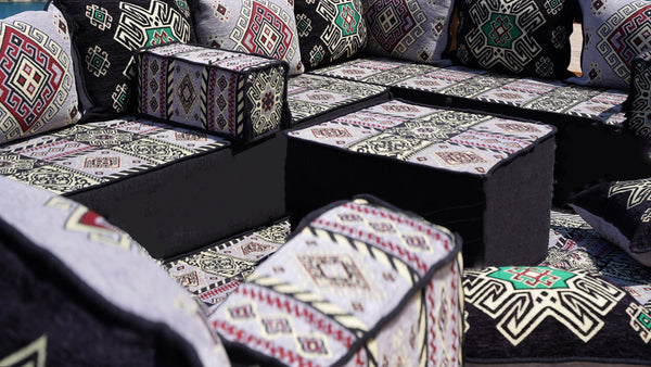 Gray Arabic Majlis, U Shaped Arabic Sofa Set, Floor Pillows, Corner Floor Sofa Seating, Floor Cushions