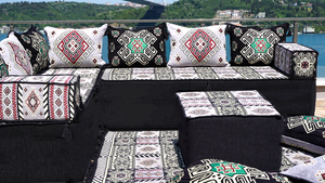 Gray L Shaped Floor Couch, Corner Floor Cushions, Moroccan Home Decor, Oriental Sofa Covers