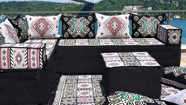 Gray L Shaped Floor Couch, Corner Floor Cushions, Moroccan Home Decor, Oriental Sofa Covers