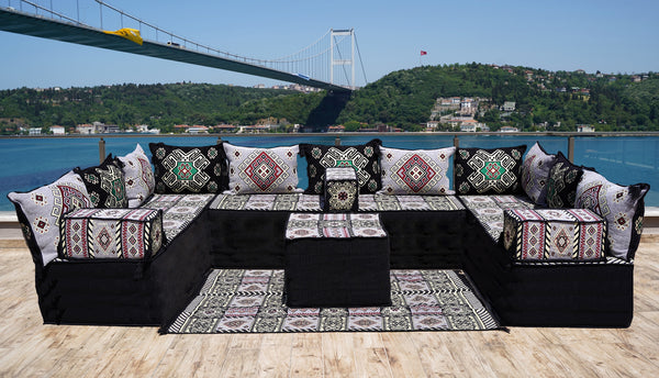 Gray Arabic Majlis, U Shaped Arabic Sofa Set, Floor Pillows, Corner Floor Sofa Seating, Floor Cushions