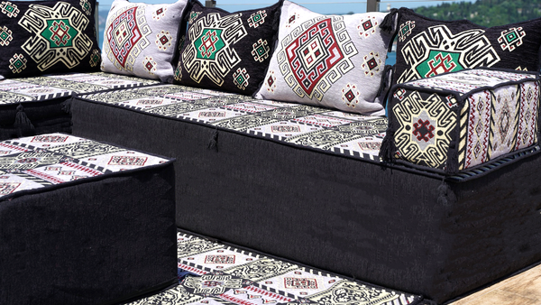 Gray L Shaped Floor Couch, Corner Floor Cushions, Moroccan Home Decor, Oriental Sofa Covers