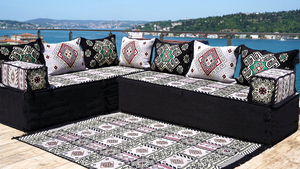 Gray L Shaped Floor Couch, Corner Floor Cushions, Moroccan Home Decor, Oriental Sofa Covers