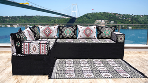 Gray L Shaped Floor Couch, Corner Floor Cushions, Moroccan Home Decor, Oriental Sofa Covers