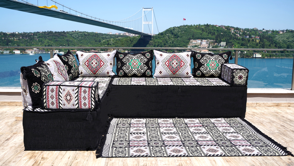 Gray L Shaped Floor Couch, Corner Floor Cushions, Moroccan Home Decor, Oriental Sofa Covers